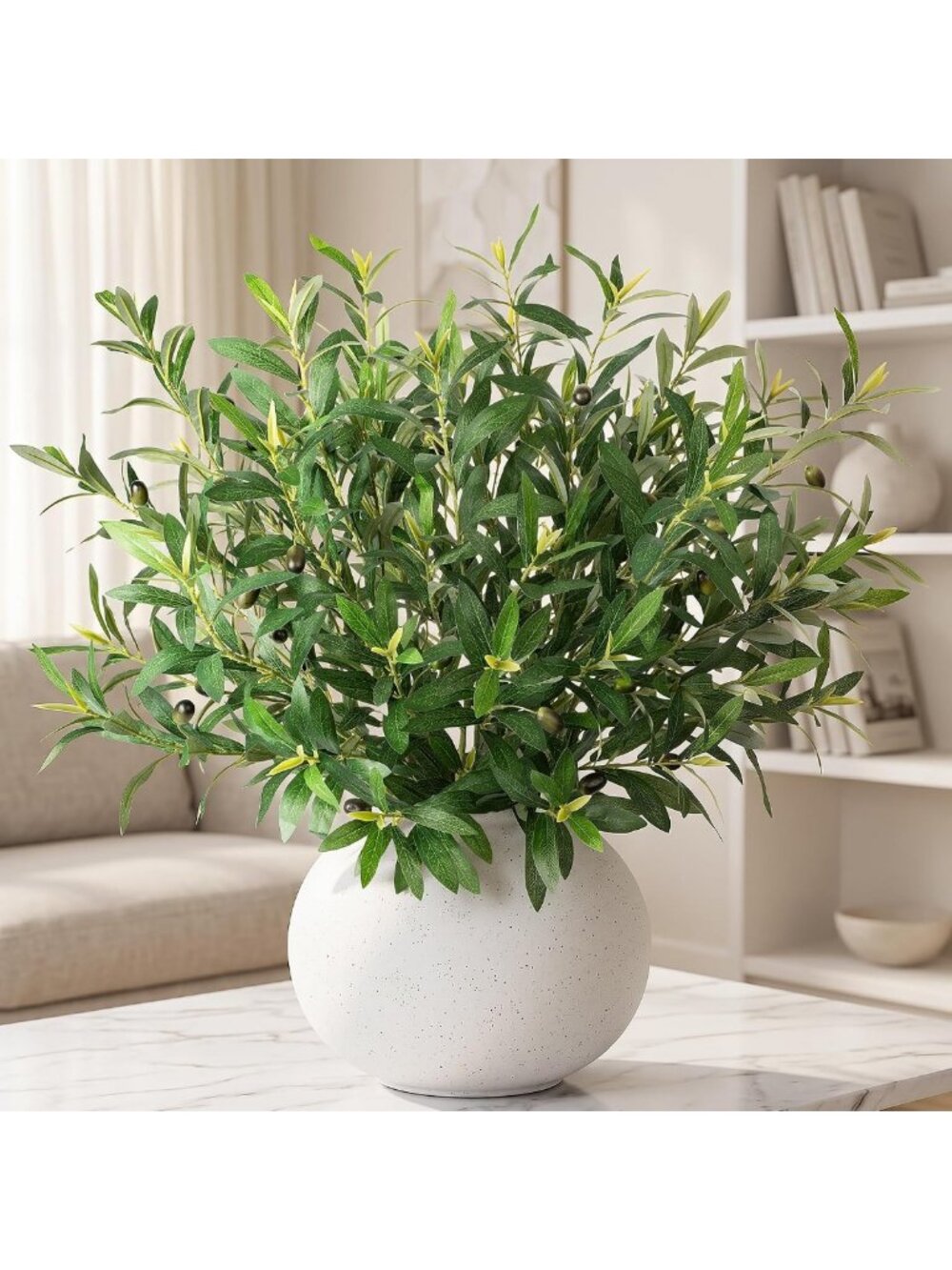 12PCS Realistic Fake Olive Branches 27.5in - Faux Greenery for Home Decor